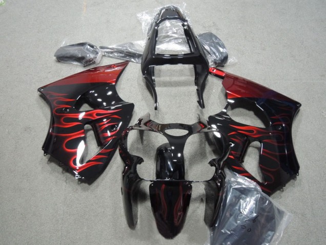 00-02 Black Red Flame ZX6R Motorcycle Fairing 00-02 Black Red Flame ZX6R Motorcycle Fairing