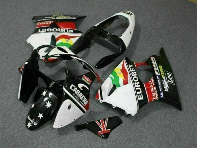00-02 Black White Eurobet ZX6R Motorcycle Fairings 00-02 Black White Eurobet ZX6R Motorcycle Fairings