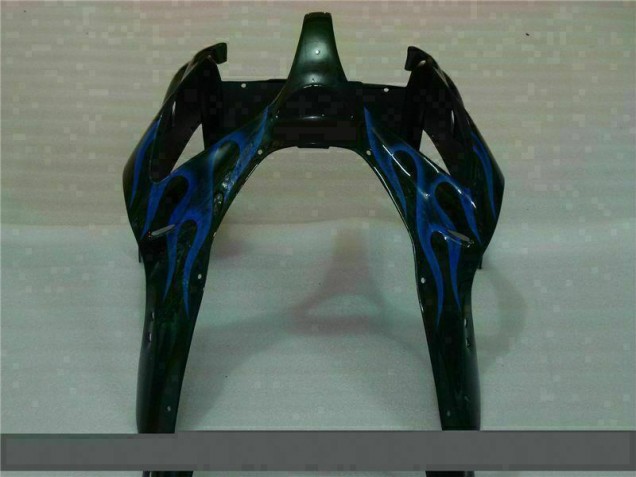 00-02 Black with Blue Flame ZX6R Motorcycle Fairings 00-02 Black with Blue Flame ZX6R Motorcycle Fairings