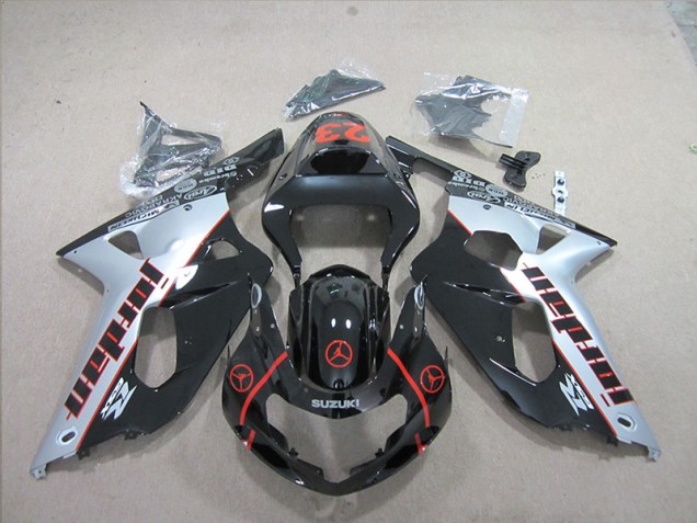 01-03 Black Red 23 GSXR 600 Motorcycle Fairings 01-03 Black Red 23 GSXR 600 Motorcycle Fairings