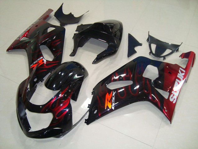 01-03 Black Red Flame GSXR 750 Motorcycle Fairings 01-03 Black Red Flame GSXR 750 Motorcycle Fairings