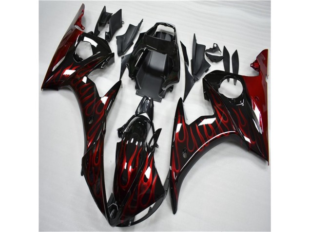 03-05 Black Red Flame YZF R6 Motorcycle Fairings 03-05 Black Red Flame YZF R6 Motorcycle Fairings
