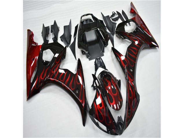 03-05 Black Red Flame YZF R6 Motorcycle Fairings 03-05 Black Red Flame YZF R6 Motorcycle Fairings