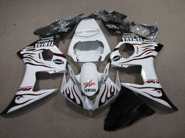 03-05 White Black Flame Shark YZF R6 Motorcycle Fairings 03-05 White Black Flame Shark YZF R6 Motorcycle Fairings