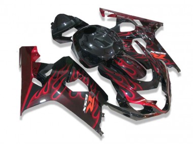 04-05 Black Red Flames GSXR 600/750 Motorcycle Fairings