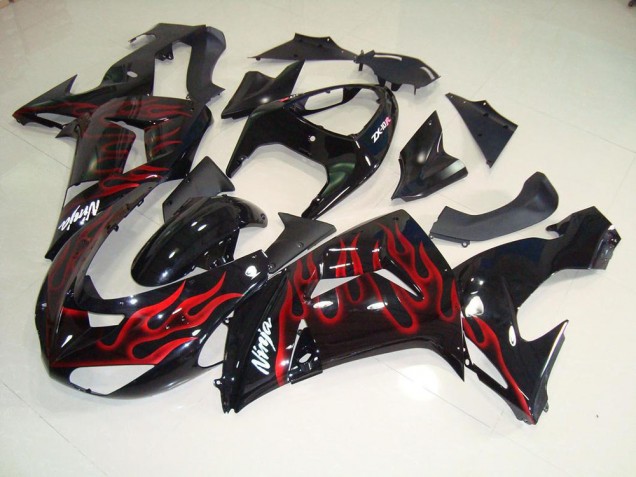 06-07 Black Red Flame ZX10R Motorcycle Fairings 06-07 Black Red Flame ZX10R Motorcycle Fairings