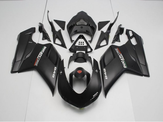 07-14 Matte Black with White Decals Ducati 848 1098 1198 Motorcycle Fairings 07-14 Matte Black with White Decals Ducati 848 1098 1198 Motorcycle Fairings