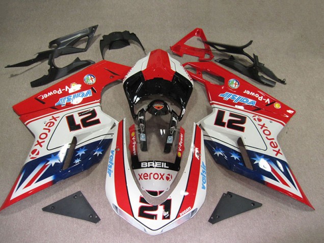 07-14 Red White Breil Xerox 21 Ducati 1098 Motorcycle Fairings 07-14 Red White Breil Xerox 21 Ducati 1098 Motorcycle Fairings