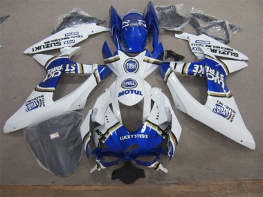 08-10 White Lucky Strike Blue Motul GSXR 600 Motorcycle Fairings