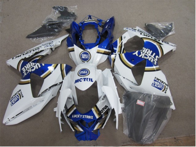 09-16 White Lucky Strike Blue Motul GSXR 1000 Motorcycle Fairings 09-16 White Lucky Strike Blue Motul GSXR 1000 Motorcycle Fairings