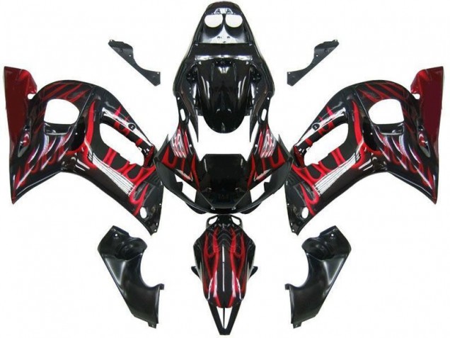 98-02 Black Red Flame YZF R6 Motorcycle Fairings 98-02 Black Red Flame YZF R6 Motorcycle Fairings